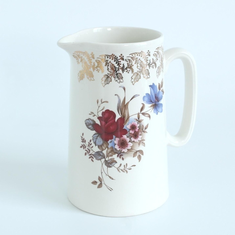 Lord Nelson Pottery Ceramic Pitcher Gold Filigree Cream England 6.5in 1972